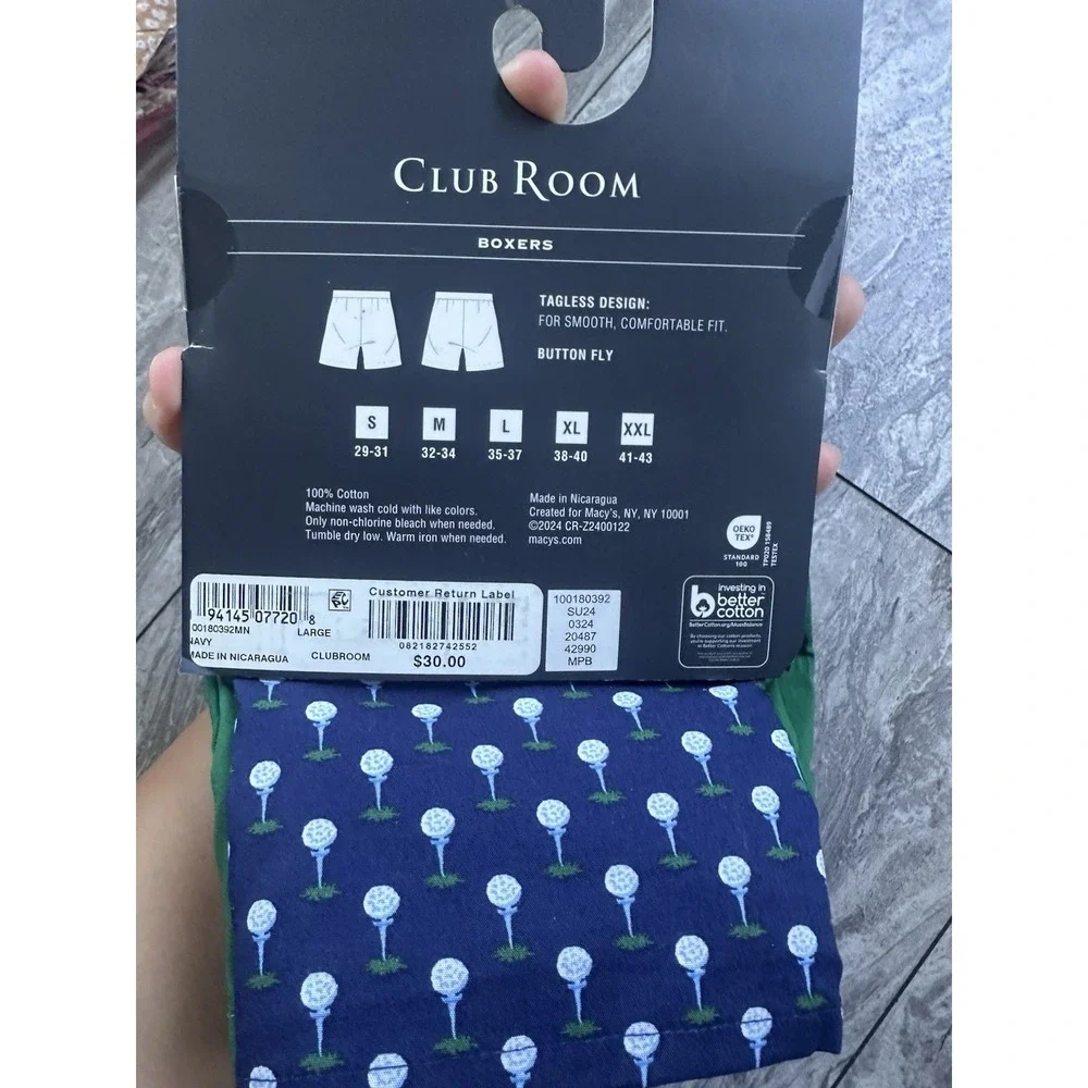 Club Room Men's 2-Pk. Regular-Fit Cotton Themed Boxers Blue Green Multi-Large